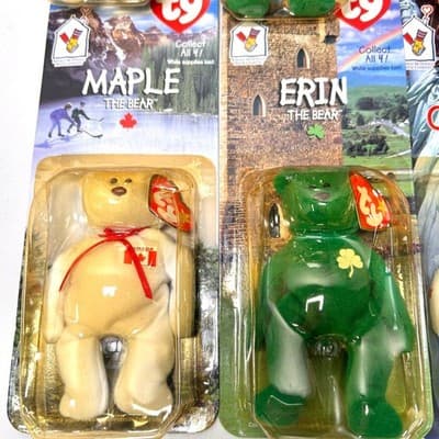Set of 8 1999 Ty Beanie Baby International Bears from McDonald's Promo in box - Thumbnail 3
