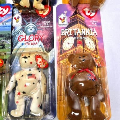 Set of 8 1999 Ty Beanie Baby International Bears from McDonald's Promo in box - Thumbnail 6