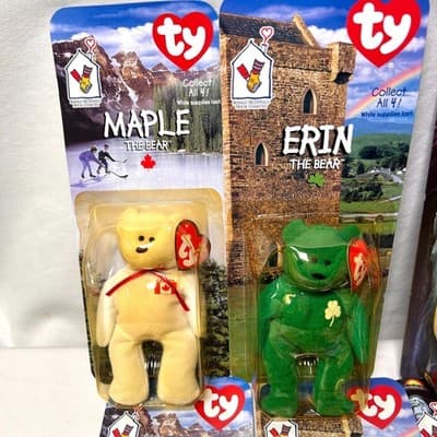 Set of 8 1999 Ty Beanie Baby International Bears from McDonald's Promo in box - Thumbnail 2