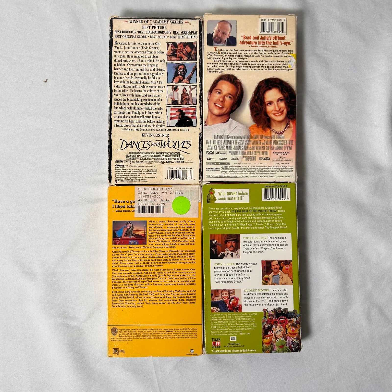 Lot of 4 VHS tapes The Mexican, Dances With Wolves, NL Vacation, Muppet Show - Thumbnail 2