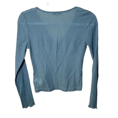 Madewell Semisheer Shirred V-Neck 100% Cotton Top Tranquil Lake Blue Size S - Thumbnail 3