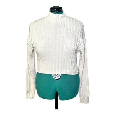 LA Hearts 100% Cotton cream ribbed knit mock neck cropped sweater Medium - Thumbnail 2