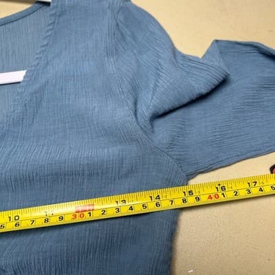Madewell Semisheer Shirred V-Neck 100% Cotton Top Tranquil Lake Blue Size S - Thumbnail 6
