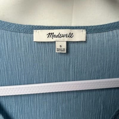 Madewell Semisheer Shirred V-Neck 100% Cotton Top Tranquil Lake Blue Size S - Thumbnail 4