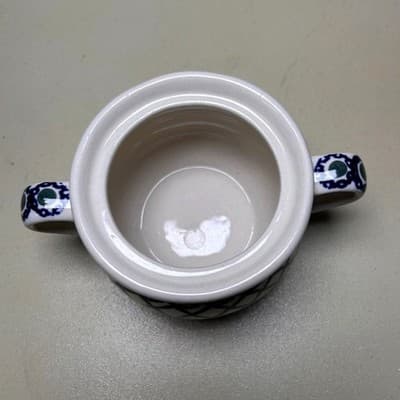 Boleslawiec Polish Pottery Sugar Bowl "Lattice Peacock" pattern - no lid - Thumbnail 2