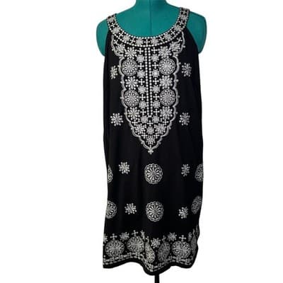 INC Black Silver Metallic Embroidered Medallions Shift Dress Beading - Thumbnail 2