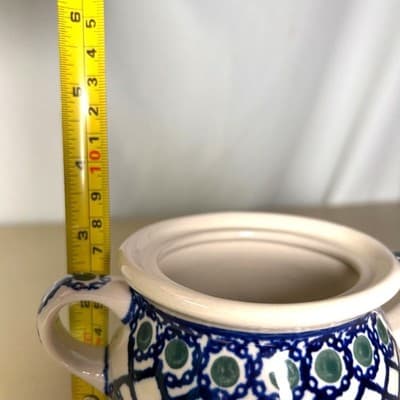 Boleslawiec Polish Pottery Sugar Bowl "Lattice Peacock" pattern - no lid - Thumbnail 4