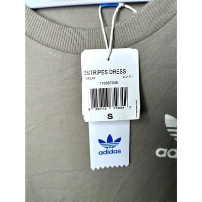 Adidas 3 Stripe Olive Green cotton blend Small Midi Dress Sporty Spice - Thumbnail 6