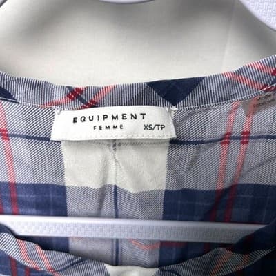 Equipment Riley 100% Silk Plaid Top Round Hem XS Preppy Academia - Thumbnail 3