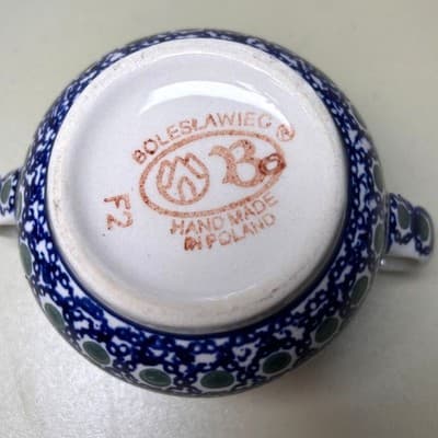 Boleslawiec Polish Pottery Sugar Bowl "Lattice Peacock" pattern - no lid - Thumbnail 3
