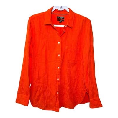 J.Crew orange classic-fit button-down shirt 100% cotton gauze fabric Size 8 - Thumbnail 2