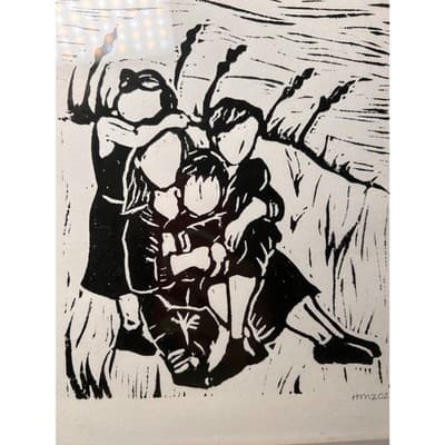 Framed linocut stylized print depicting a family of 4 - Thumbnail 7