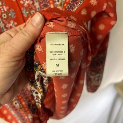 West Kei Talina red and white tie-front boho floral print blouse M - Thumbnail 5