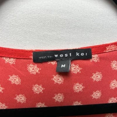 West Kei Talina red and white tie-front boho floral print blouse M - Thumbnail 3