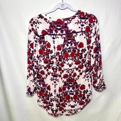 Lucky Brand Red and White Floral Button Front Top Size XS - Thumbnail 3