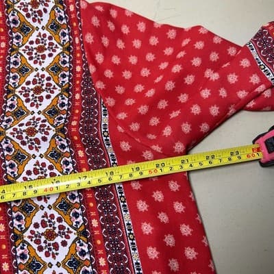 West Kei Talina red and white tie-front boho floral print blouse M - Thumbnail 7