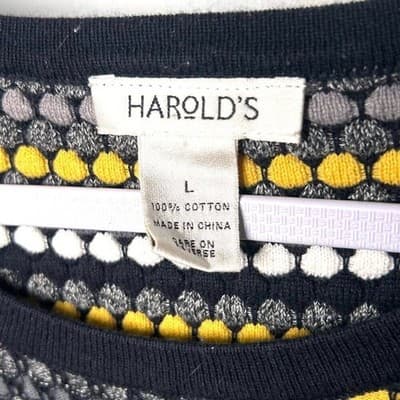 Harold's Black, Gray, White, Yellow 100% Cotton Tunic Top Size L - Thumbnail 2
