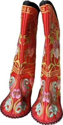 Colorful Asian Embroidered Silk Booties - Thumbnail 2