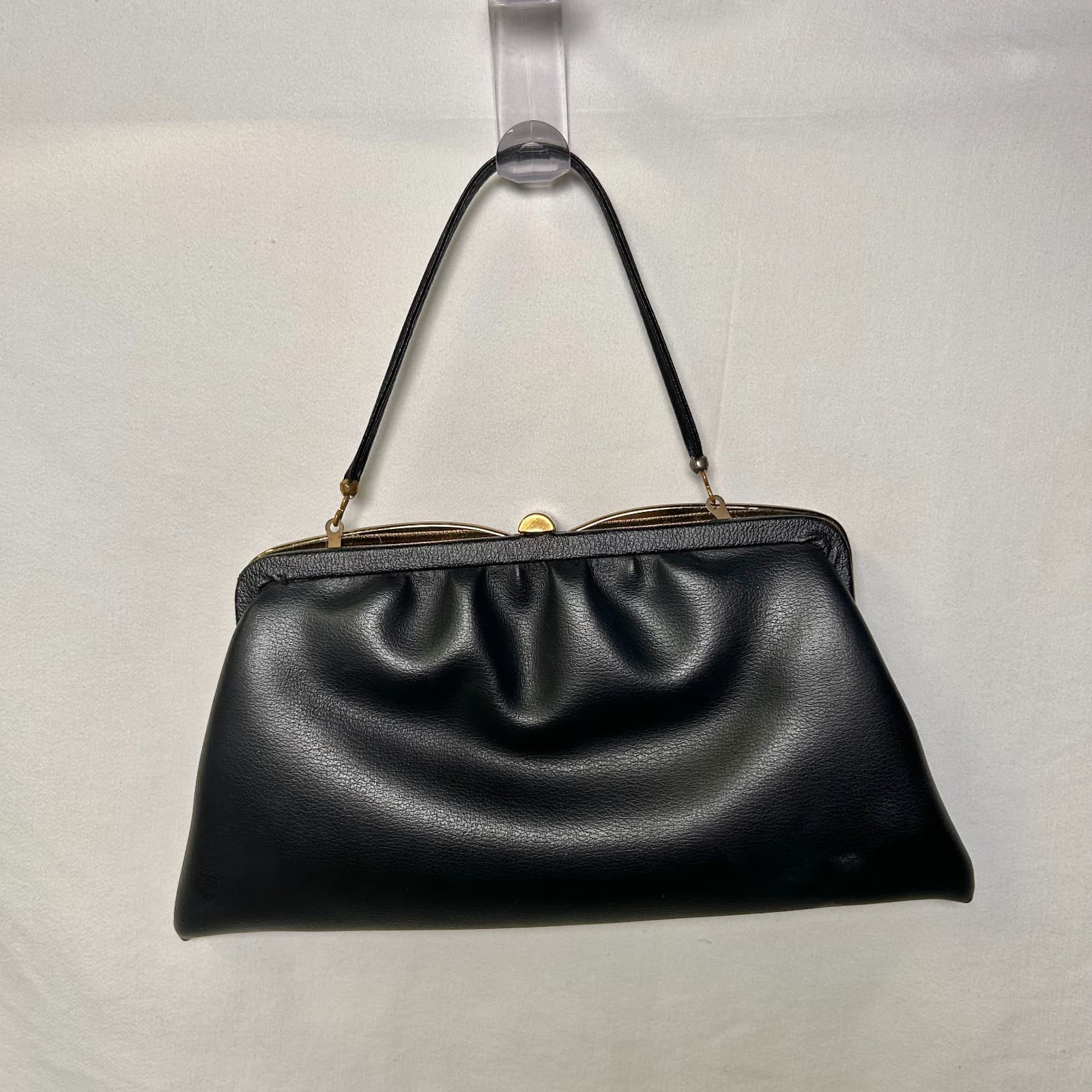 Vintage Ande Black Pleather Purse Clutch - Thumbnail 5