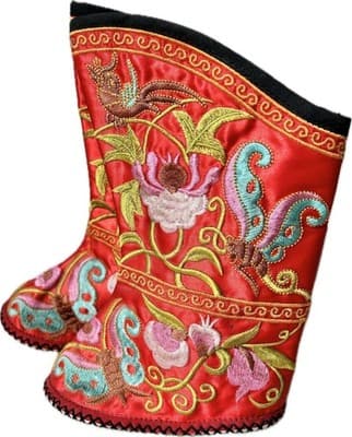 Colorful Asian Embroidered Silk Booties - Thumbnail 3