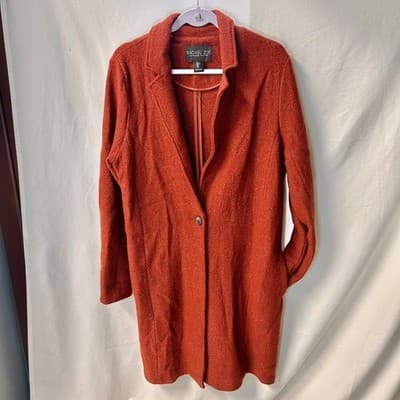 Rachel Zoe Orange Wool and Rayon Coat Size L - Thumbnail 4