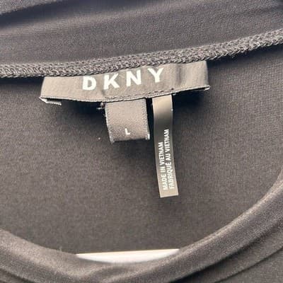 DKNY Y2K Black Polyester/Spandex Keyhole Blouse with Sheer Sleeves Size Large - Thumbnail 5
