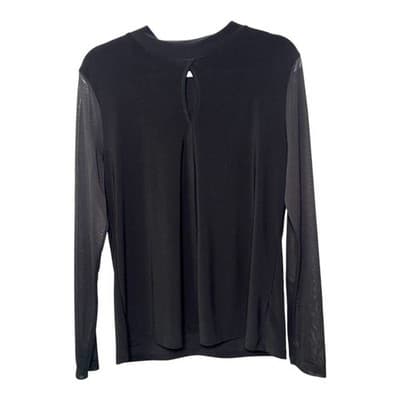 DKNY Y2K Black Polyester/Spandex Keyhole Blouse with Sheer Sleeves Size Large - Thumbnail 2