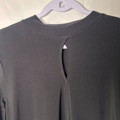 DKNY Y2K Black Polyester/Spandex Keyhole Blouse with Sheer Sleeves Size Large - Thumbnail 3