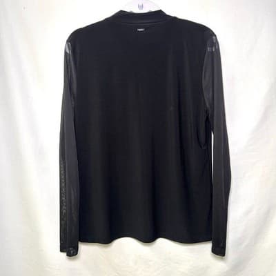DKNY Y2K Black Polyester/Spandex Keyhole Blouse with Sheer Sleeves Size Large - Thumbnail 7