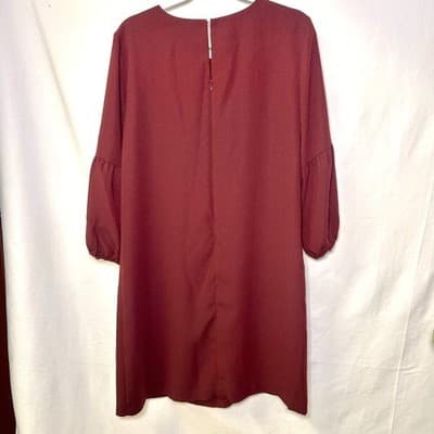 Ann Taylor Maroon Bell Sleeve Shift Dress Size 12 - Thumbnail 5