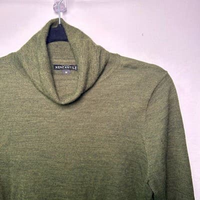 J.Crew Mercantile Olive Green Wool Blend Turtleneck Medium - Thumbnail 3