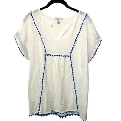 J. Crew 100% Cotton XXS Oversized Tunic Top w/ Blue Fringe - Thumbnail 2