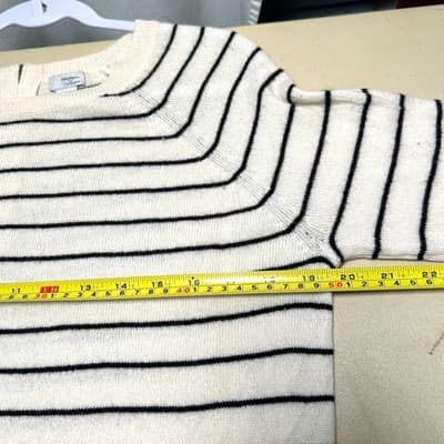 Halogen 100% Cashmere Cream & Black-Striped Sweater - Thumbnail 6