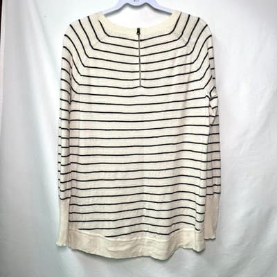 Halogen 100% Cashmere Cream & Black-Striped Sweater - Thumbnail 3