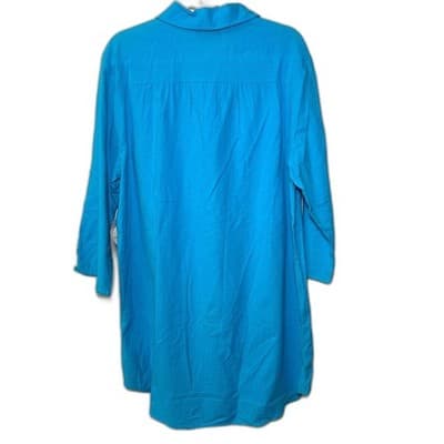 Sunbay Leisure Blue 100% Cotton Button Up Shirt Dress Cover Up Large - Thumbnail 3