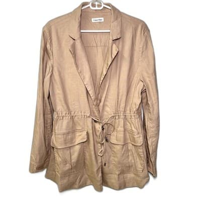 Calvin Klein Linen Blend Utility Jacket & Stretch Waist Pants Size L Safari - Thumbnail 4