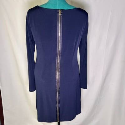 Vince Camuto long-sleeve navy blue shift dress with a jeweled neckline Size 12 - Thumbnail 6