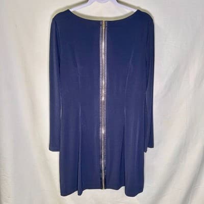 Vince Camuto long-sleeve navy blue shift dress with a jeweled neckline Size 12 - Thumbnail 5