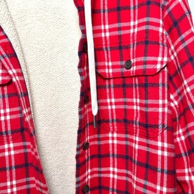 Lands' End Sherpa-Lined Hooded Flannel Shirt Jacket Large - Thumbnail 4