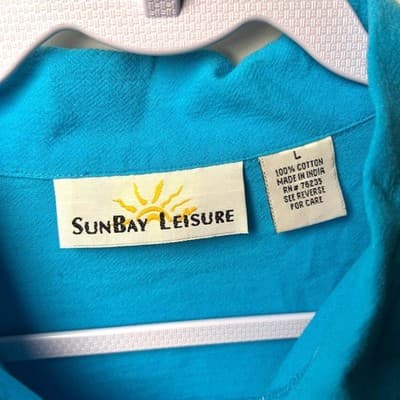 Sunbay Leisure Blue 100% Cotton Button Up Shirt Dress Cover Up Large - Thumbnail 4