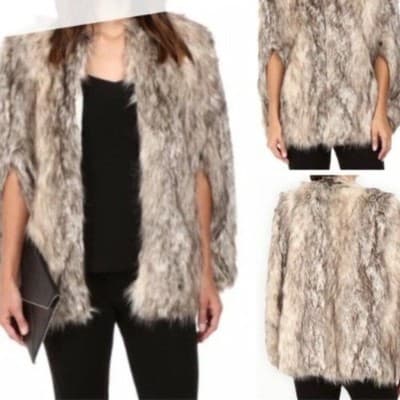 BB Dakota Brown & Cream Faux Fur Cape Small Mobwife - Thumbnail 3