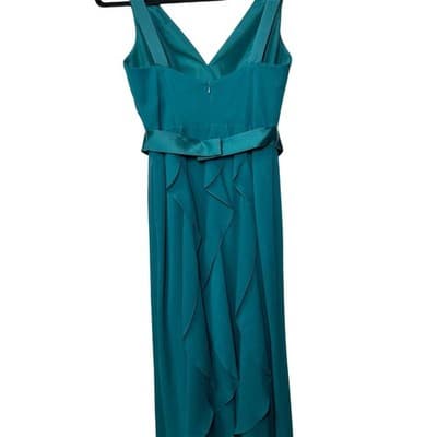 Vera Wang teal green chiffon evening gown v-neckline and ruffles Size 6 - Thumbnail 7