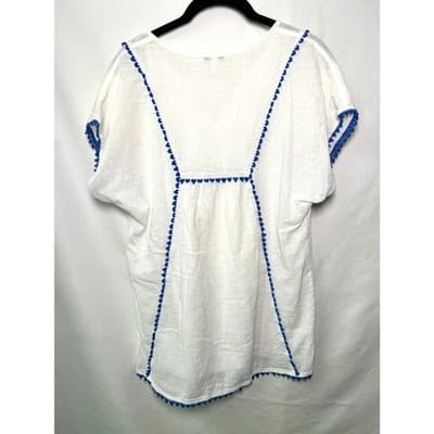 J. Crew 100% Cotton XXS Oversized Tunic Top w/ Blue Fringe - Thumbnail 3