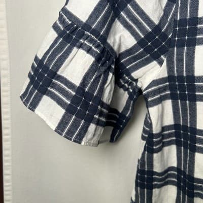 Madewell Navy & White Bell-Sleeve Dress in Leighton Plaid Size 12 - Thumbnail 5