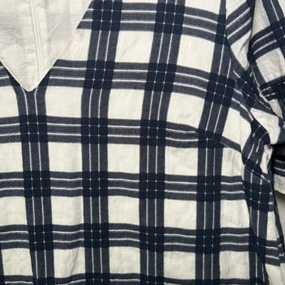 Madewell Navy & White Bell-Sleeve Dress in Leighton Plaid Size 12 - Thumbnail 4