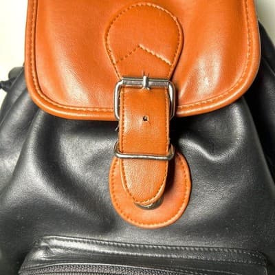 Nas Bag Black & Cognac faux leather Y2K mini backpack purse - Thumbnail 3