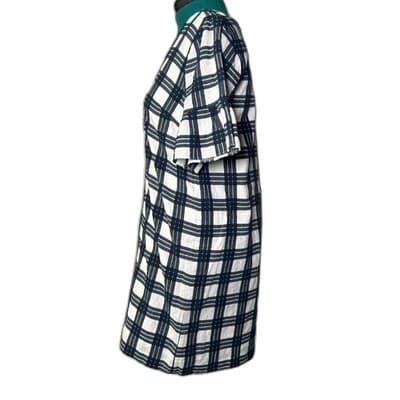 Madewell Navy & White Bell-Sleeve Dress in Leighton Plaid Size 12 - Thumbnail 2