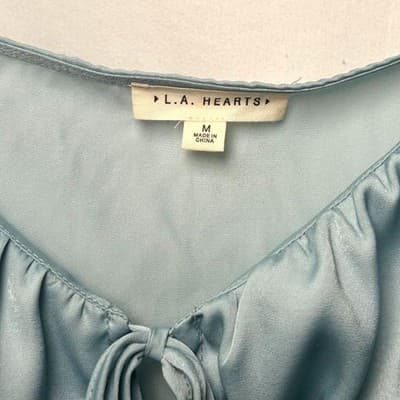 LA Hearts Green Tie Front Long Sleeve Crop Top Peasant Fairy Medium - Thumbnail 4