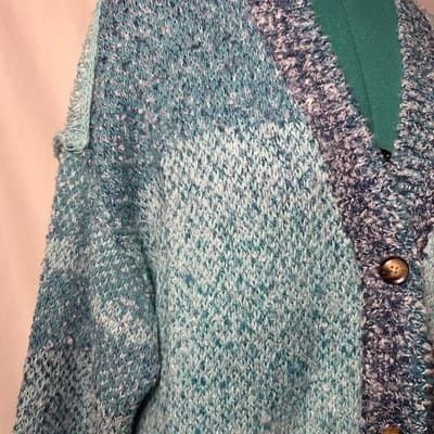 NEW Coldwater Creek Flint Creek Cardigan aqua sea multi-color patchwork knit 2X - Thumbnail 5