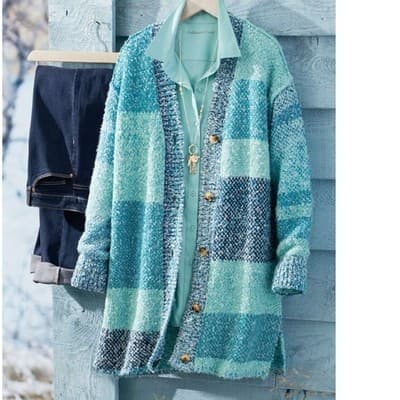NEW Coldwater Creek Flint Creek Cardigan aqua sea multi-color patchwork knit 2X - Thumbnail 2